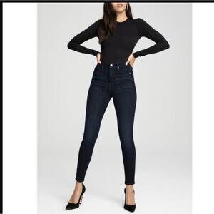 Good American Good Legs High Waist Skinny Jeans Medium Dark Wash Raw Hem 10/31